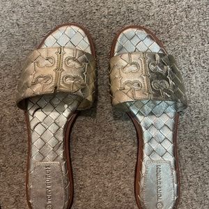 Tory Burch gold slides size 10